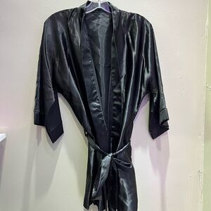 Vintage Treasure by Faris Black Satin Nylon Robe One Size